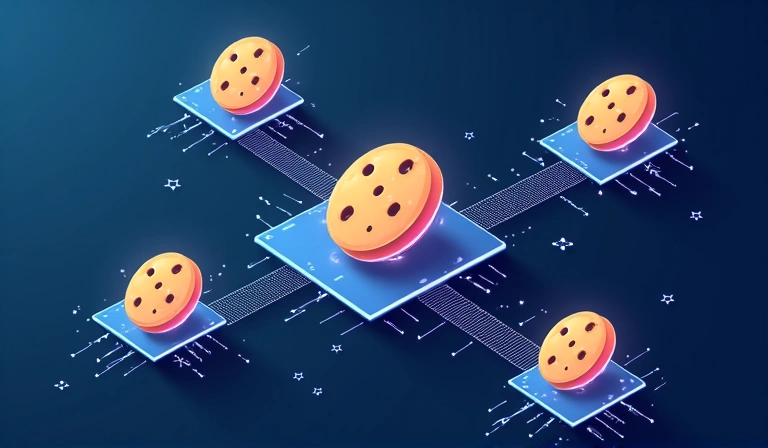 Ilustrace souborů cookie jako malých digitálních balíčků